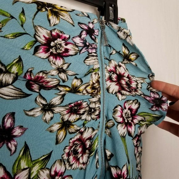 GUESS Blue Floral Dotty Ruched Ruffle Zip-Detail - Picture 3 of 8